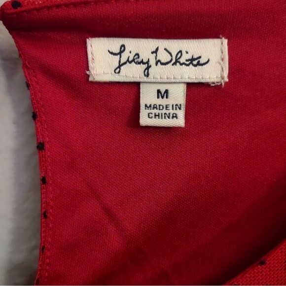 Lily White Red Polka Dot Wrap Tie Blouse Size Medium - Picture 7 of 16